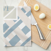 Blauw grijs Chevron Geometric Design met Monogram Theedoek (Quarter Fold)