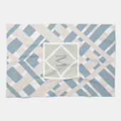 Blauw grijs Chevron Geometric Design met Monogram Theedoek (Horizontaal)