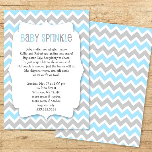 Blauw Grijs Chevron Jongen Baby Sprinkle Kaart