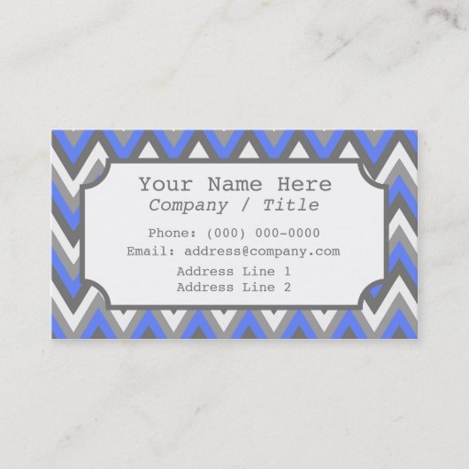 Blauw grijs Chevron Label Visitekaartje (Voorkant)
