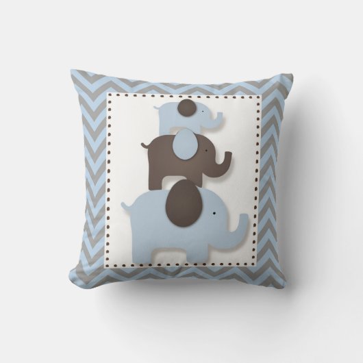 Blauw & Grijs Chevron Olifant Kussen (Voorkant)