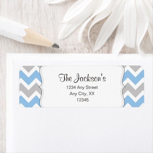 Blauw Grijs Chevron retour adres of douche gunst Etiket (Insitu)