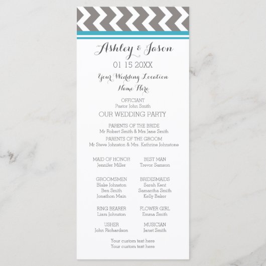 Blauw Grijs Chevron Trouwprogramma Programmakaart (Achterkant)