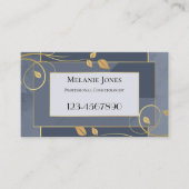 Blauw Grijs Chic Gouden Bladeren Afsprakenkaartje (Voorkant)