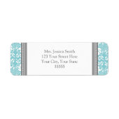 Blauw Grijs Damask Aangepaste Terugkeer Adreslabel Etiket (Voorkant)