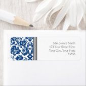 Blauw Grijs Damask Aangepaste Terugkeer Adreslabel Etiket (Insitu)