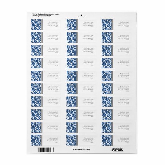 Blauw Grijs Damask Aangepaste Terugkeer Adreslabel Etiket (Full Sheet)