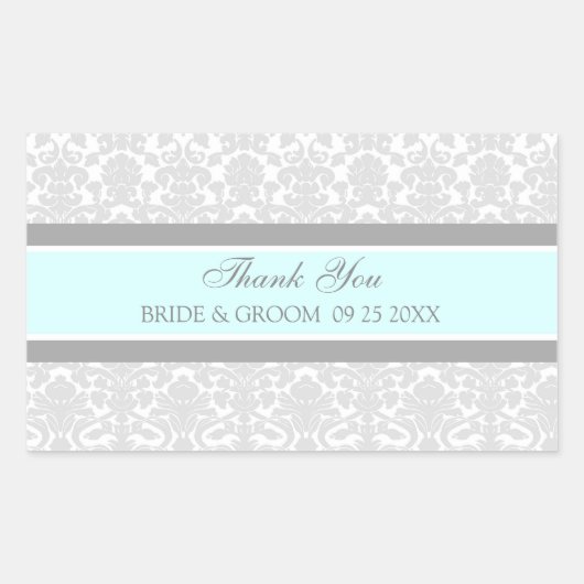 Blauw Grijs Damask Dank u bruiloft gunst Labels (Voorkant)