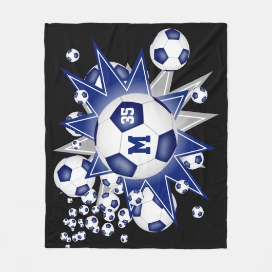 blauw grijs decor voetbal fleece deken (Voorkant)