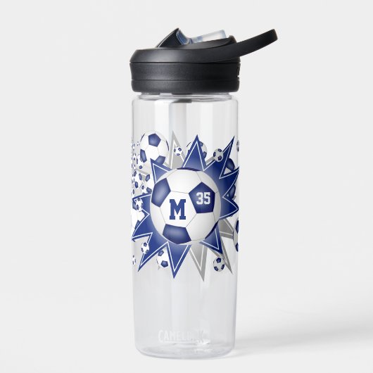 blauw grijs decor voetbal waterfles (Links)
