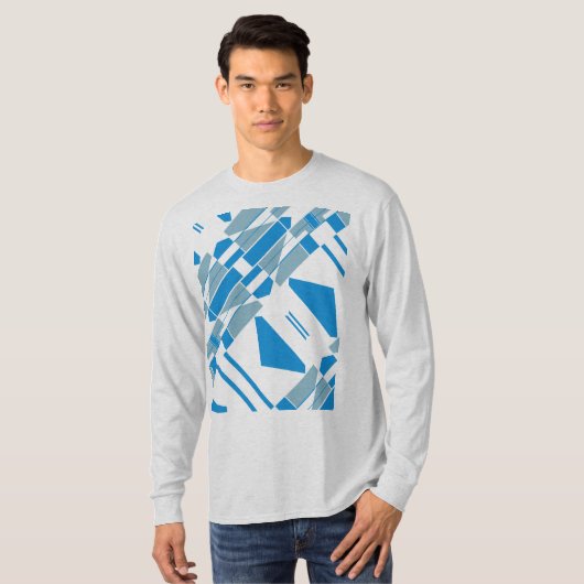 Blauw Grijs Diagonaal Vormt MCM Zuidwest-geïnspire T-shirt (Voorkant volledig)
