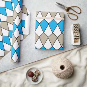 Blauw Grijs Diamant Patroon Verjaardag Cadeaupapier