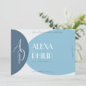 Blauw, grijs, donkerblauw moderne elegante bruilof kaart (Staand voorkant)