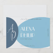 Blauw, grijs, donkerblauw moderne elegante bruilof kaart (Voorkant / Achterkant)