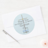 Blauw Grijs Doop Zoon Bedankt Ronde Sticker (Envelop)