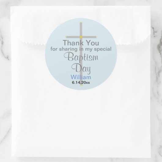 Blauw Grijs Doop Zoon Bedankt Ronde Sticker (Tas)