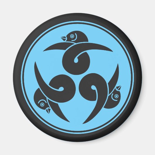 Blauw Grijs Drie Ganzen Japan Mon Oriental Magneet (Voorkant)