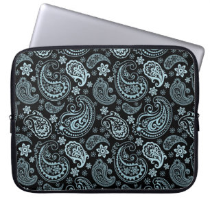 Blauw-grijs elegant Retro Paisley Pattern Design Laptop Sleeve