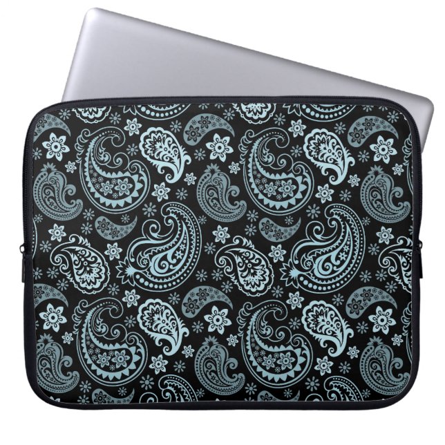 Blauw-grijs elegant Retro Paisley Pattern Design Laptop Sleeve (Voorkant)