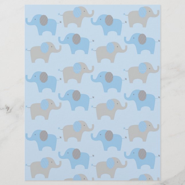 Blauw grijs ellephant-Baby plakboek (Voorkant)
