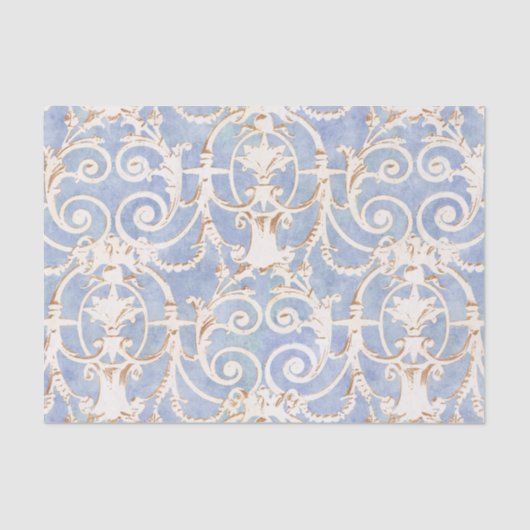  blauw grijs en beige Damask Patroon Tissuepapier (Voorkant)