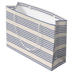 Blauw-grijs en beige vijf stripe patronen groot cadeauzakje