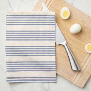 Blauw-grijs en beige vijf stripe patronen theedoek