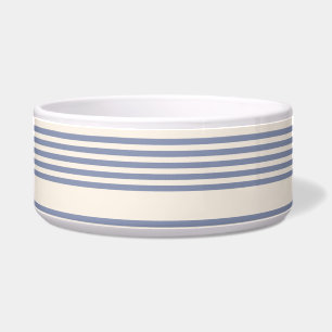 Blauw-grijs en beige vijf stripe patronen voerbakje