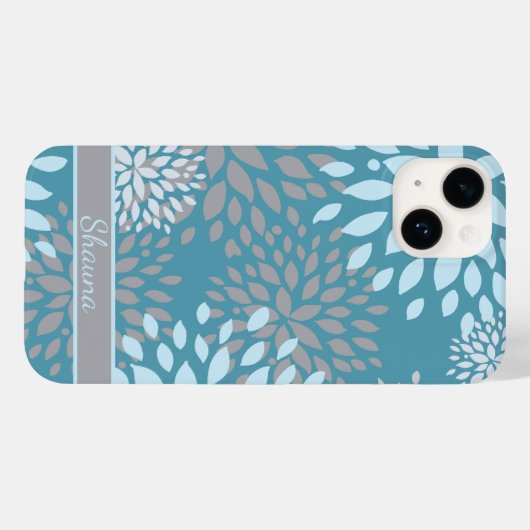 Blauw Grijs en Blauwgroen Modern Abstract Bloemenp Case-Mate iPhone Case (Achterkant (horizontaal))