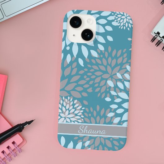 Blauw Grijs en Blauwgroen Modern Abstract Bloemenp Case-Mate iPhone Case