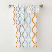 Blauw, grijs en oranje funky streepjespatroon bad handdoek (Insitu)