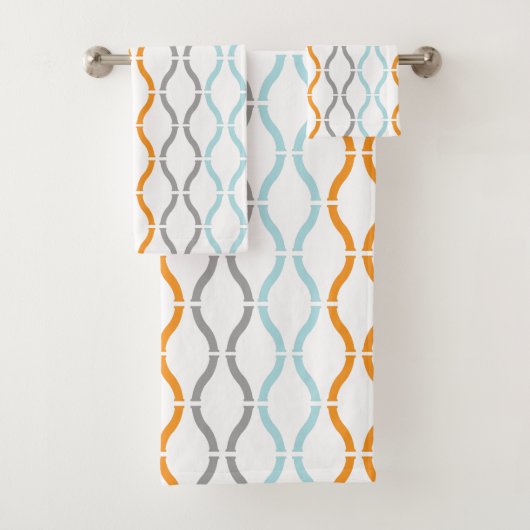 Blauw, grijs en oranje funky streepjespatroon bad handdoek (Insitu)