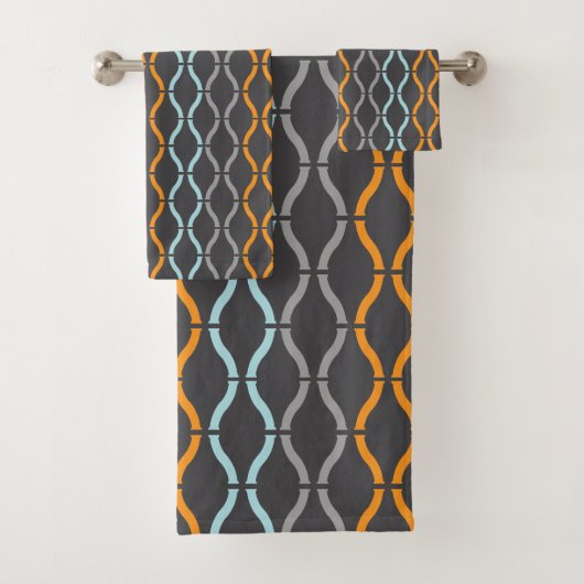 Blauw, grijs en oranje funky strepenpatroon bad t handdoek (Insitu)
