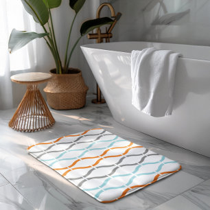 Blauw, grijs en oranje funky strepenpatroon badmat