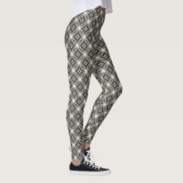 Blauw Grijs en Tan Star Kaleidoscoop Patroon Leggings