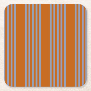 Blauw-grijs en verbrand oranje vijf stripe patrone kartonnen onderzetters