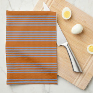 Blauw-grijs en verbrand oranje vijf stripe patrone theedoek