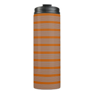 Blauw-grijs en verbrand oranje vijf stripe patrone thermosbeker