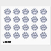 Blauw Grijs en Wit Bloemen Monogram Ronde Sticker (Vel)
