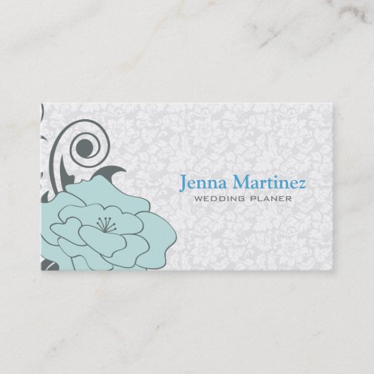 Blauw grijs en wit bloemontwerp visitekaartje (Voorkant)