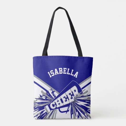 Blauw, grijs en wit cheerleader ontwerp tote bag (Achterkant)