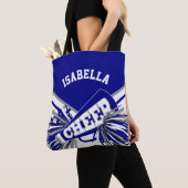 Blauw, grijs en wit cheerleader ontwerp tote bag (Dichtbij)