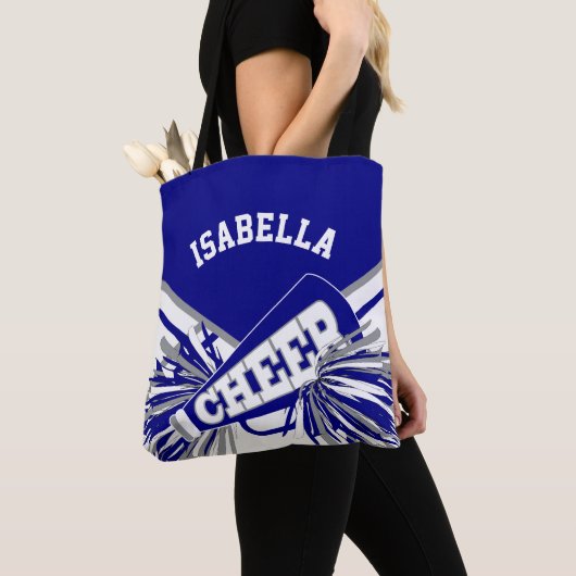 Blauw, grijs en wit cheerleader ontwerp tote bag (Dichtbij)