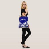 Blauw, grijs en wit cheerleader ontwerp tote bag (Op model)