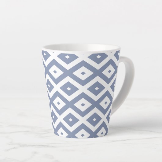 Blauw grijs en wit diamantpatroon latte mok (Rechterhoek)