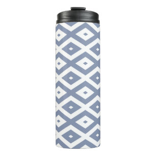 Blauw grijs en wit diamantpatroon thermosbeker