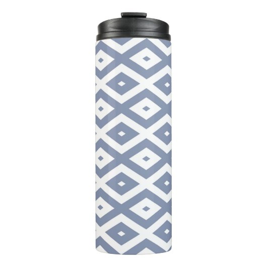 Blauw grijs en wit diamantpatroon thermosbeker (Voorkant)