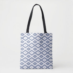 Blauw grijs en wit diamantpatroon tote bag