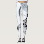 Blauw Grijs en Wit Draaiend Abstract Leggings (Voorkant)