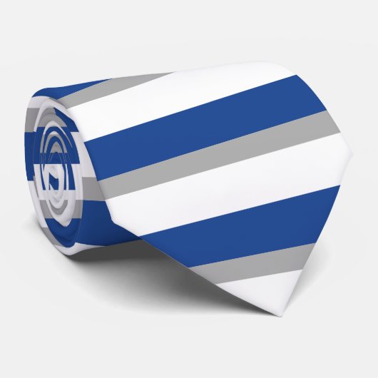 Blauw Grijs en Wit Horizontaal Strepen Stropdas (Opgerold)